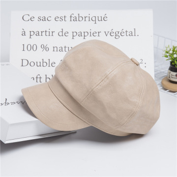 Effen kleur pu lederen Britse retro octagon baret