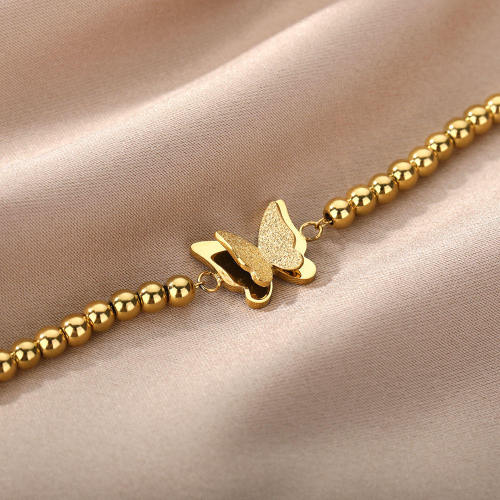 Brazalete de cuentas Titanium Steel Butterfly Cadena de oro simple