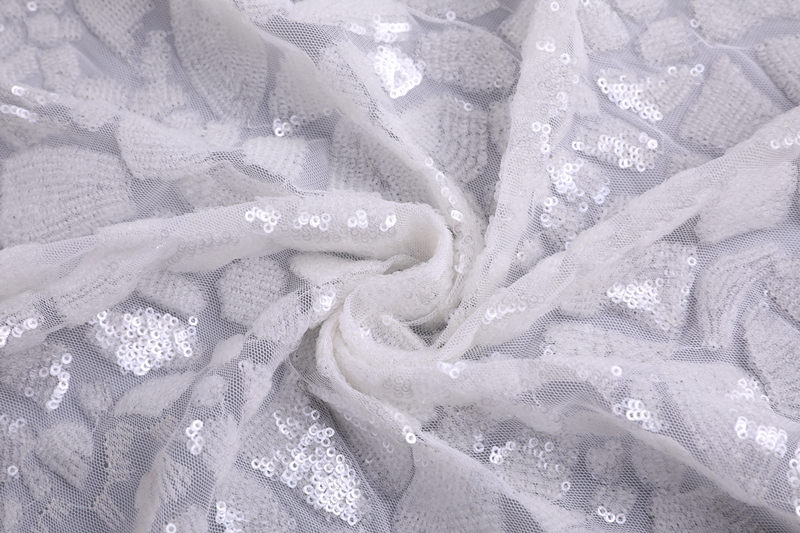 3mm Chalk White Sequin Embroidery Fabric