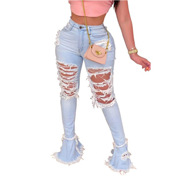 Women's Bell Bottom Jeans Destoryed Ripped