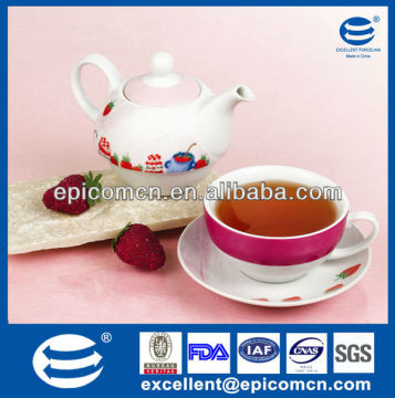 Daily use personalized household ceramic tea set for one with strawberry painting