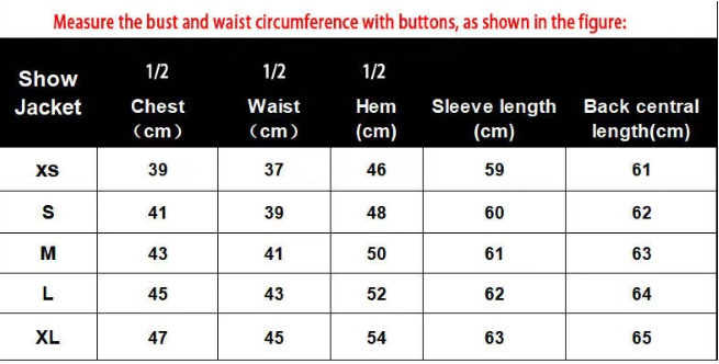 size chart equestrian Show Jackets