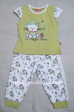 Wholesale Kids Summer Pajama Short Sleeve Knitted Girls Pajama 2Pcs Set