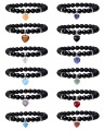 8 mm zwarte matte onyx ronde kralen met 15 mm edelsteen hart charme hanger armband kristallen kralen strekken armband voor vrouwelijke mannen
