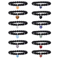 Perles rondes d&#39;Onyx mat 8 mm avec bracelet de pendentif Bracelet Crystal Bracelet pour femmes pour femmes