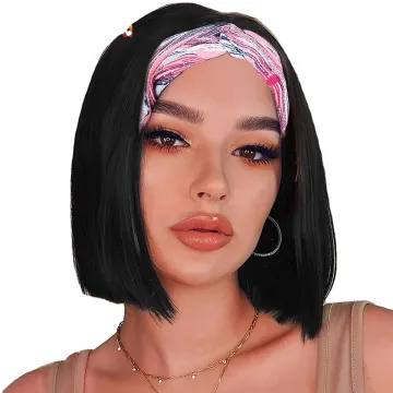 Cheap headband Bob wig Natural hair Bob Straight ice silk Headband wig vendor With Scarf synthetic hair wig for black women