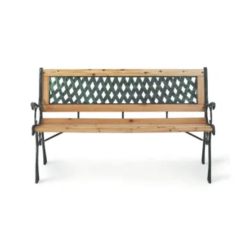 Wrought Iron Outdoor Bench with Hardwood Frame for Porch, Garden, and Patio
