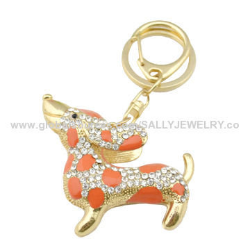 Supply Pet Dog Keychains, Made of Alloy and Rhinestones, OEM Orders are Welcome