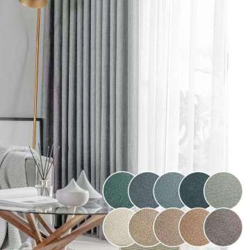 Faux Linen Textured Curtains Double Face Linen Look Soundproof Window 100% Blackout Curtains for Living Room Bedroom