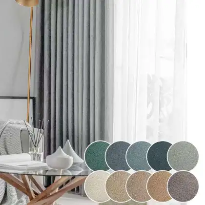 Faux Linen Textured Curtains Double Face Linen Look Soundproof Window 100% Blackout Curtains for Living Room Bedroom