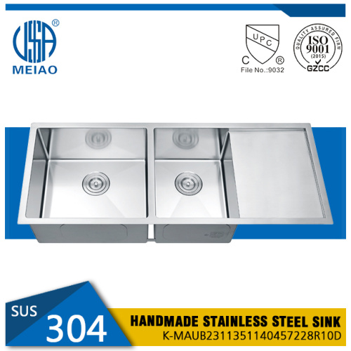 Drainboard Sink 304 Stainless Steel Sink with Drainboard Double Bowl Manufactory