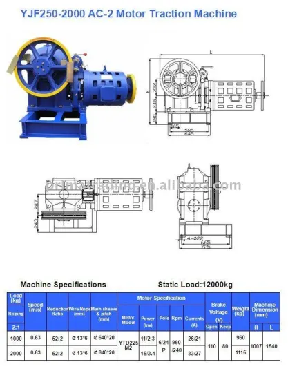 AC-2 Motor Traction Machine YJF250-2000-AC-2(1000-2000kg)