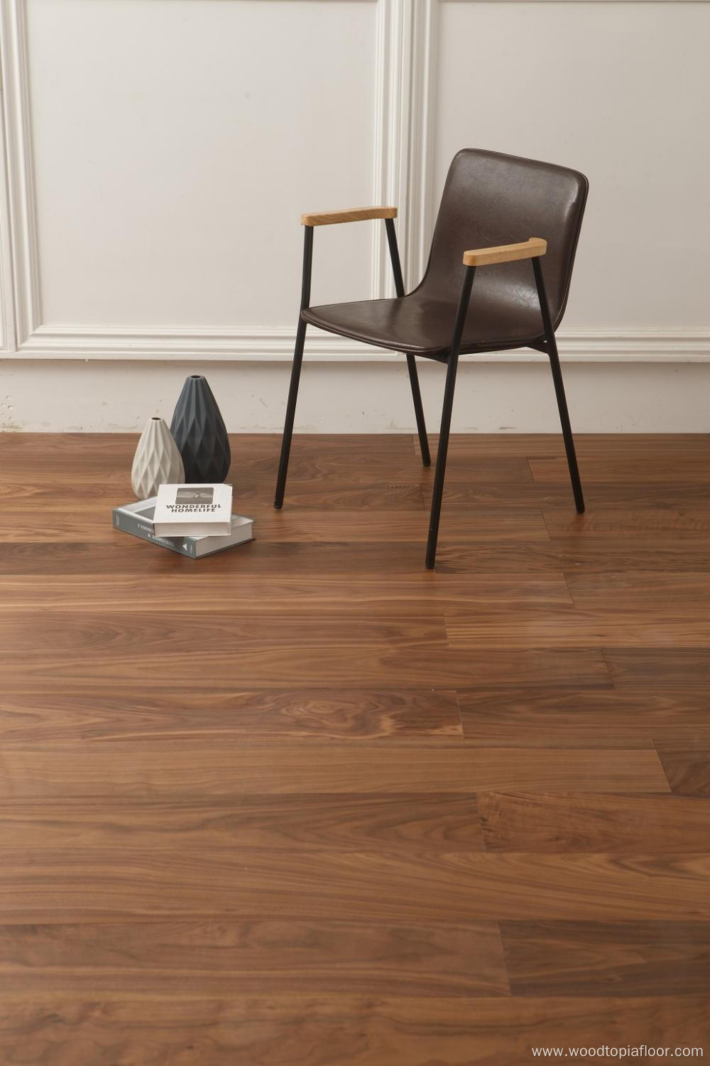 Three-layer solid wood floor black walnut natural color