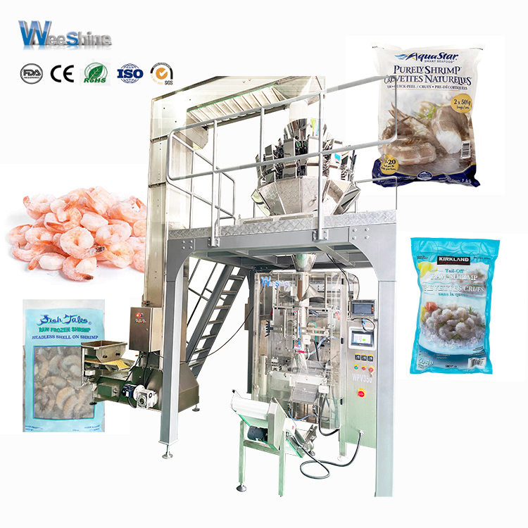 Máquina automática de envasado de pescado de stock seco de camarones congelados