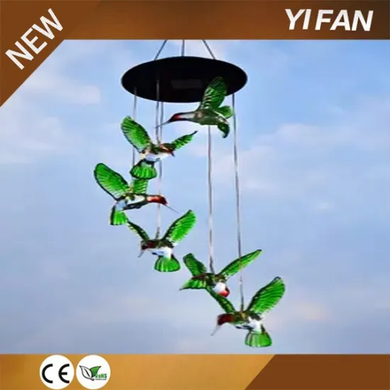 Solar Color Changing LED Hummingbird Wind Chimes Light