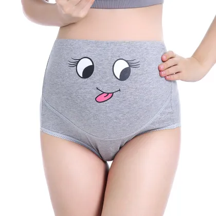 Breathable Cotton High Waist Maternity Panties with Belly Support and Cute Cartoon Pattern