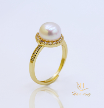 18K Gold Plated Natural Freshwater Pearl Ring - Luxury Adjustable Open Wedding Jewelry Wholesale