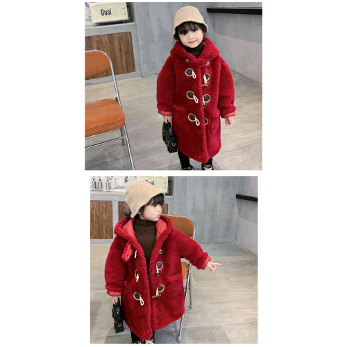 Children's Cashmere Coat Girls' Mid Length Fashion Coat