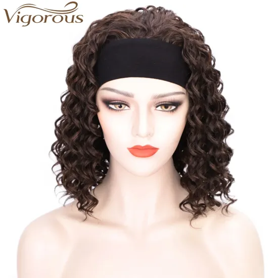 Vigorous Curly Synthetic Wigs for White Women Mixed Brown Colors African American Wigs Short 3/4 Half Wigs with Headband
