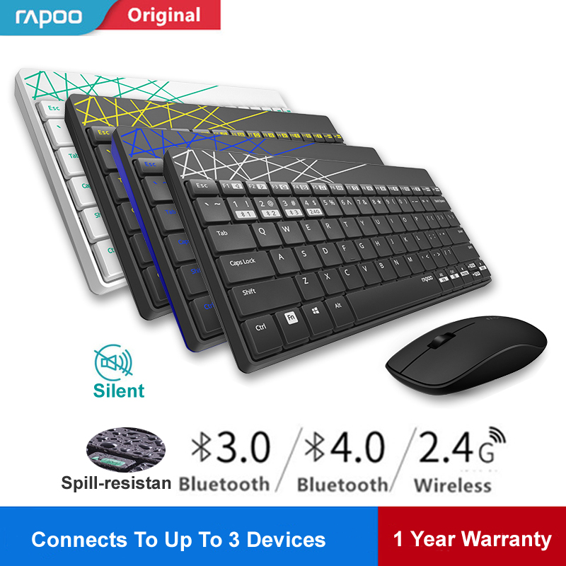 Rapoo 8000M Multi-mode Silent Wireless Keyboard Mouse Combo Switch Between Bluetooth & 2.4G Connect 3 Devices For Computer/Phone