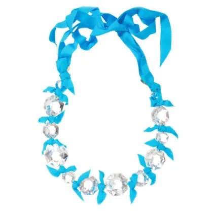 Blue Fabric Statement Necklace Crystal Necklace