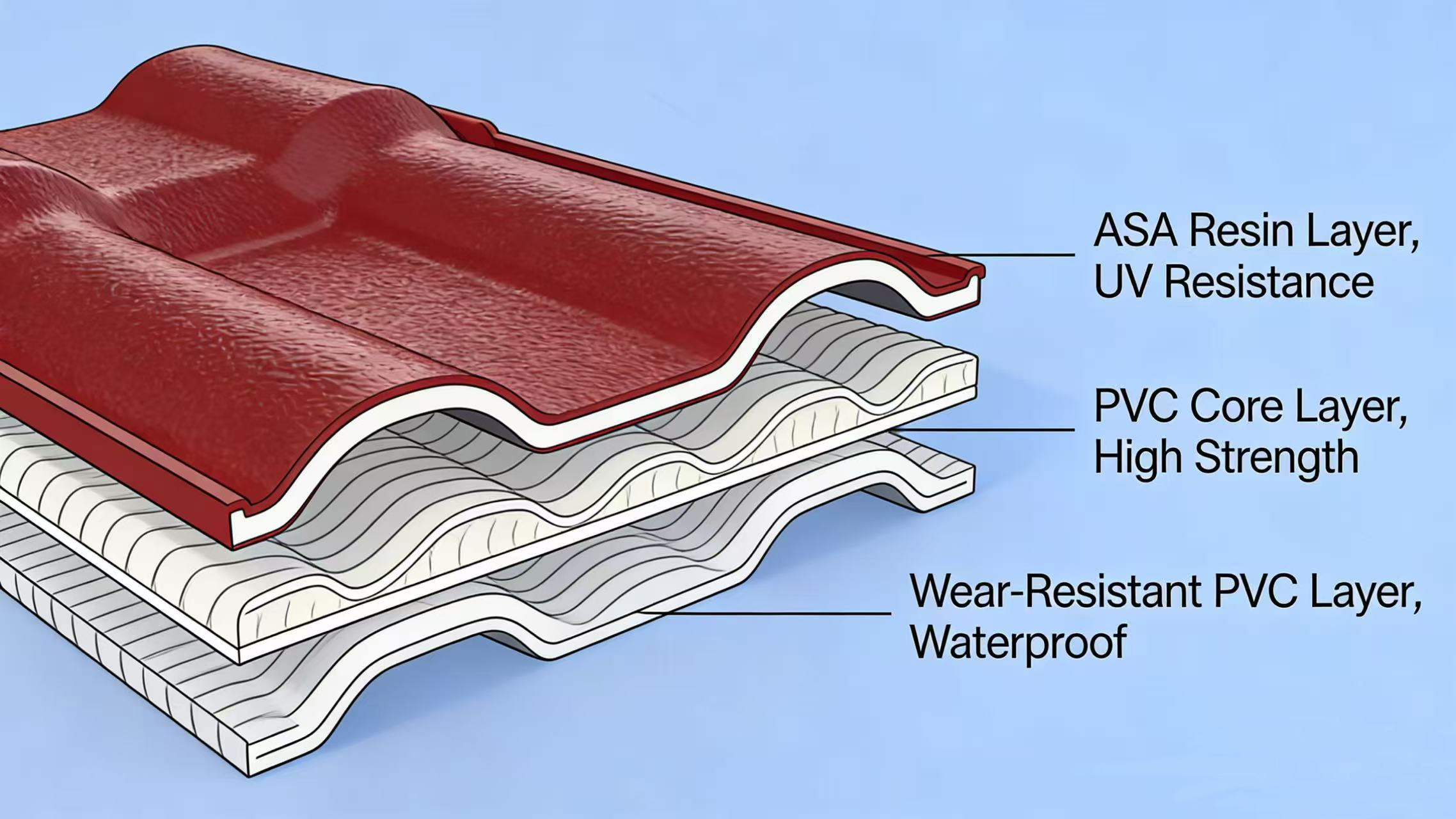 ASA Synthetic Resin tile 3 layers