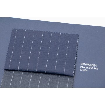 Navy Pinstripe Machine Washable Wool Fabric