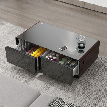 2025 Smart -Kühlschrank -Tisch mit Teekanne und kabellose Ladekaffeetisch