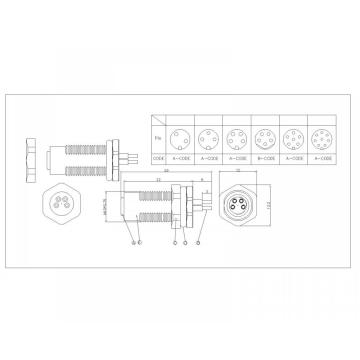 M8 2~8P Female Waterproof Board Side Lock Front