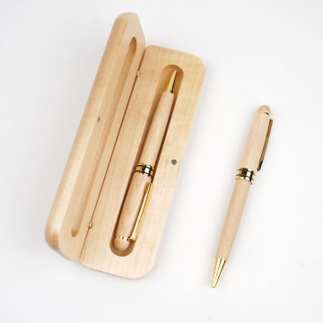 Penna da ballo in bambù in maplo logo personalizzato con scatola di legno - regalo per studenti ecologici