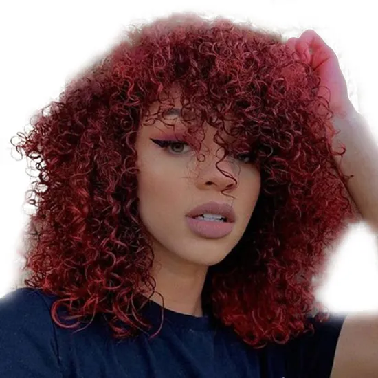 Onst Wholesale 12inches Afro Kinky Curly Wig Synthetic Short Wig Synthetic Headband Wig for Black Natural Women with Bangs Pink