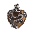 Yellow Tiger Eye Stone Heart Antique Silver Dragon Gemstone Pendant (32x42mm) Keychain