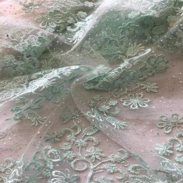 Tulle Mesh Flat Embroidery Fabric with Glitter