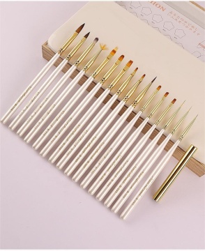Pearly Luster Wood Handle Nail Art Brush Set for Manicure Tools