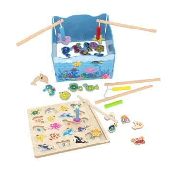 Wooden Magnetic Fishing Game - Montessori Educational Toy for Kids