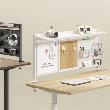 STB24-02 Metal Desk Mount Pegboard - Multi-Purpose Organizer Shelf with Whiteboard & Corkboard