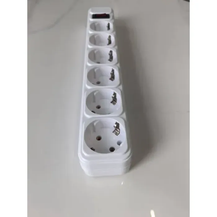 Soket Ekstensi Jerman EU 6 Arah dengan Sakelar