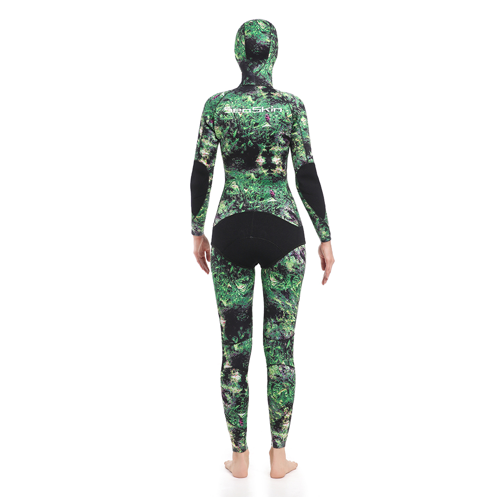 Wetsuits Seaskin Spearfishing dengan Corak Camo Hijau