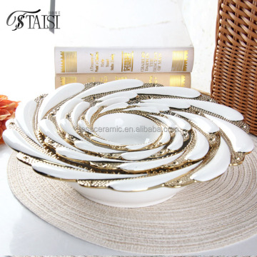 High Quality Reusable Porcelain Decorative Gold Rimmed Soup Bowl Set of 4