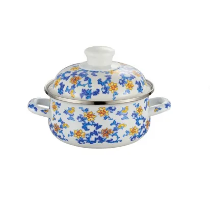 Hanhong Chinese Antique Enamel Cast Iron Sauce Pot with Double Ears