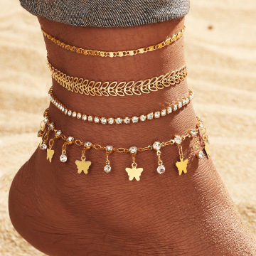 2024 Simple Lightning Moon Star Anklet - Multi -layer 6 stuks vrouwelijke sieraden