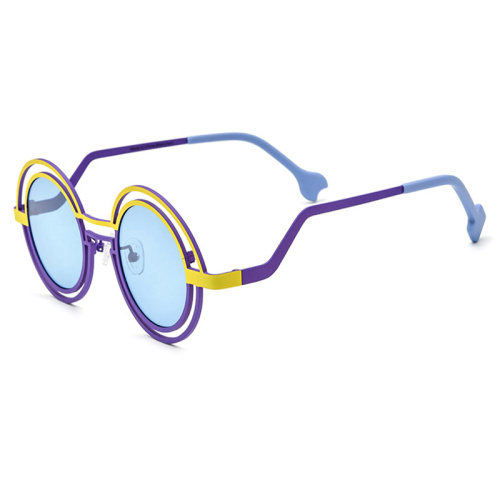 Color Blocking Round Titanium Sunglasses