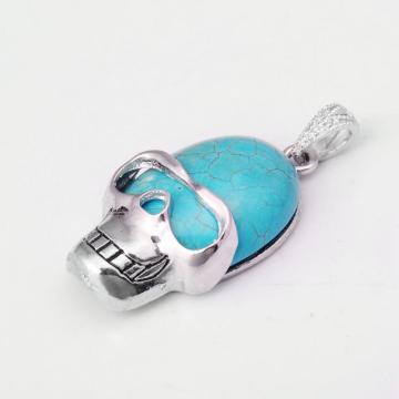 Turquoise Semi Precious stone Skull Alloy Pendant