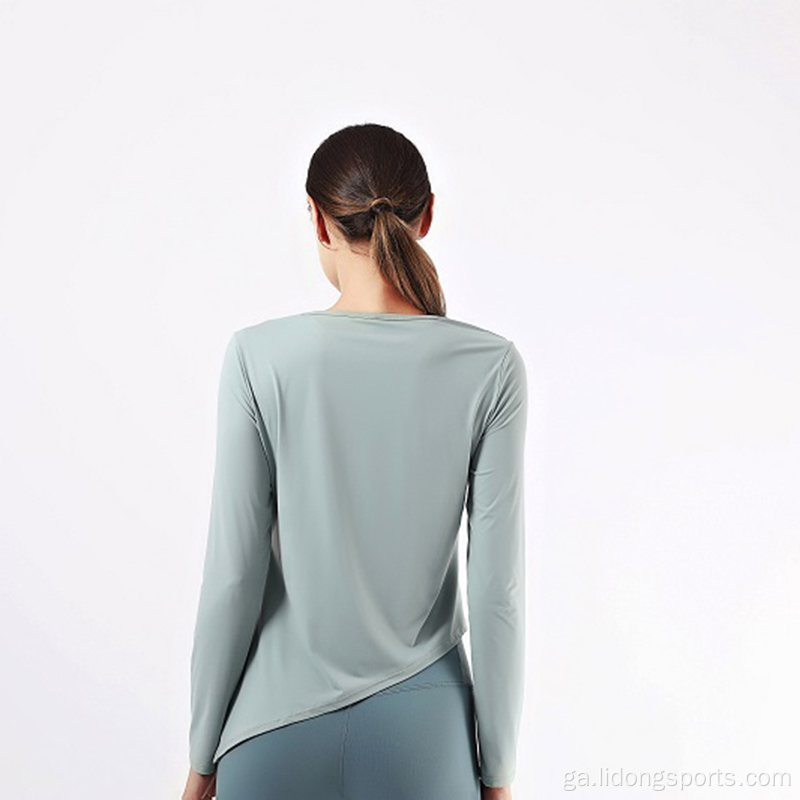 Mná Nua Léine Sleeve Long Yoga Giomnáisiam Tshirt