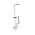 White and Black Free-Standing Toilet Brush Set with Paper Roll Holder and Phone Shelf