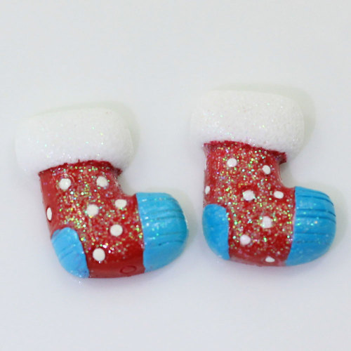 24*19mm Kawaii Kerst Sokken Vormige Hars Cabochon Voor Vakantie Decor Party Ornamenten Spacer Kerst Artikelen:
