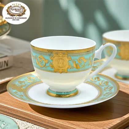 200cc Porcelain Bone China Coffee Tea Cup Set with Gold Trim and Gift Box