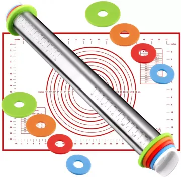 Professional High Performance Stainless Steel Rolling Pin with Adjustable Rings for Non-Stick Baking