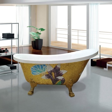 Gold Flower Mosaic Simple Freestanding Claw Foot Bathtub