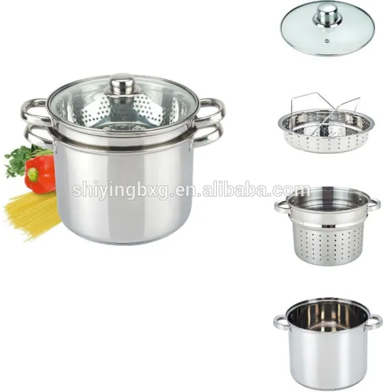 4pcs stainless steel pasta cooking pot set with Strainer and Basket
